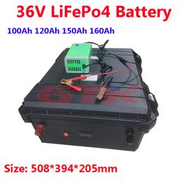 Waterdichte 36v 150AH 100AH ​​120AH 160AH LIFEPO4 Lithium oplaadbare batterij met BMS voor vissersboten Zonnestelsel + 10A-oplader