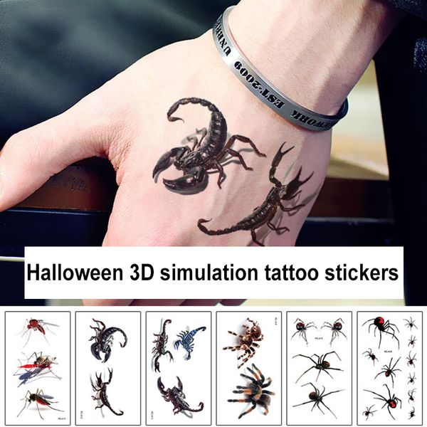 Étanche 3D Araignée Tatoo Scorpion Autocollants De Tatouage Temporaire Pour Halloween Faux Tatouage Body Art Tatuajes Tatouage Temporaire