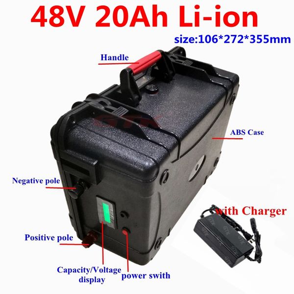 Batterie lithium-ion étanche 48v 20Ah avec bms 13s pour bateau de pêche 48v panneau solaire onduleur moteur ebike + chargeur 54.6v 5A