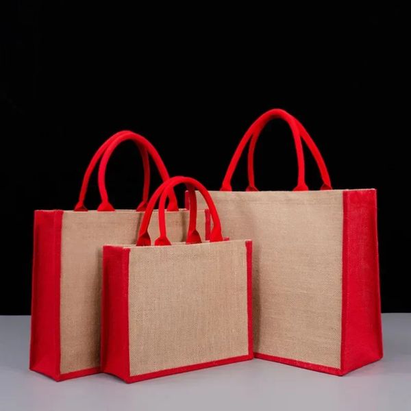 Sac à main en tissu de jute imperméable et écologique sac à provisions portable fourre-tout écologique pour femmes rouges 231226