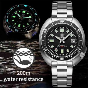 Waterdichte automatische horloge mannen saffier kristal roestvrij staal NH35 automatische mechanische herenhorloge 1970 abalone duikhorloge 210407