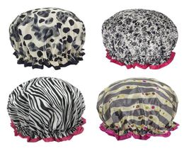 Capes de douche de bain imperméables Fashion Modèle Peva Double couche douces de douches Hair Protect Shampooing Fumeproof Hat réutilisable1224679