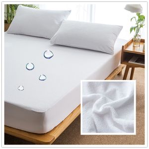 Drap-housse de lit imperméable en tissu éponge de coton drap de lit respirant imperméable avec feuille de couverture de matelas en éponge blanche élastique 201113