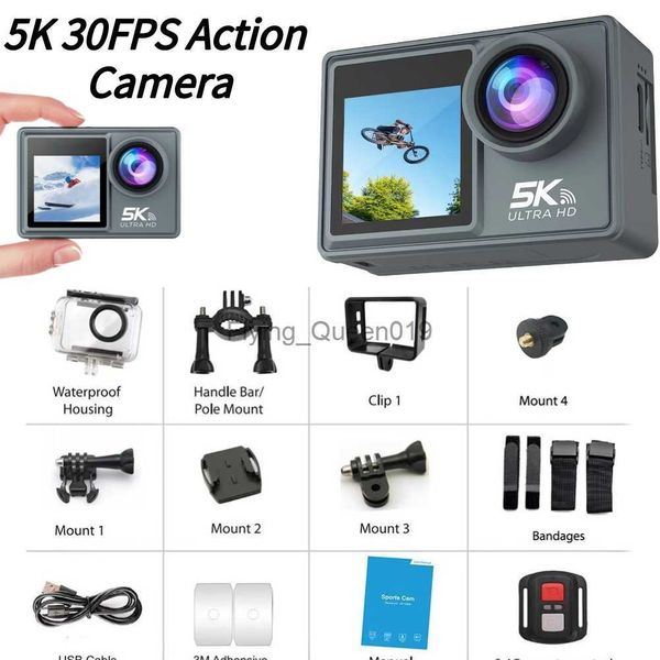 Caméra de plongée étanche pour vélo, caméra d'action 5K 30FPS, double écran IPS, grand angle de 170 degrés, télécommande, boucle photo chronométrée, vidéo HKD230828