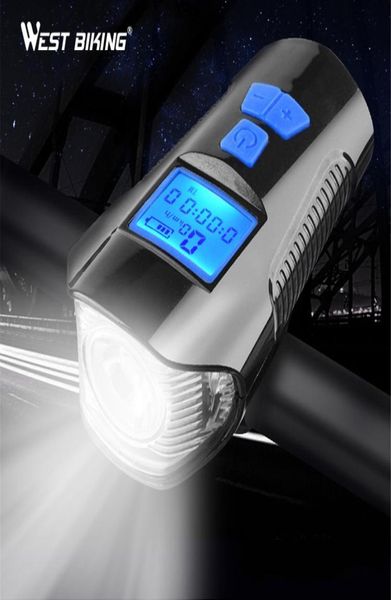 Bicycle imperméable Light USB RECHARGable Bike Front Light Lampe de poche avec ordinateur de vélo LCD Bread Bread Cycling Head Light Horn Y4312053