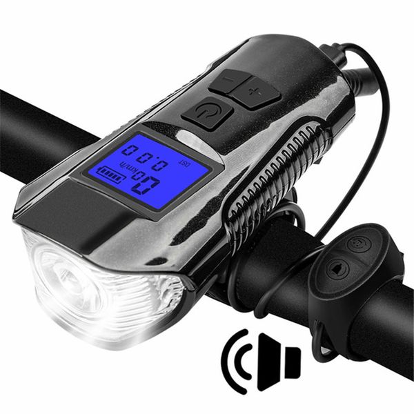 Lumière avant de vélo étanche avec klaxon à distance compteur de vitesse compteur kilométrique chronomètre vélo phare de vélo USB lampe de poche LED rechargeable