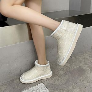 Botas impermeables para mujeres s nieve pvc diamante con incrustaciones zapatos de lana antiskid de piel tibia calzado antikid fahion