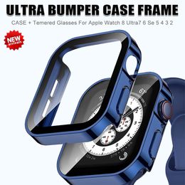 Waterdichte bumperhoes voor Apple Watch Ultra 49 mm glas+deksel 8 7 45 mm 44 mm 40 mm 41 mm gehard bril scherm voor IWatch Serie 6 5 4