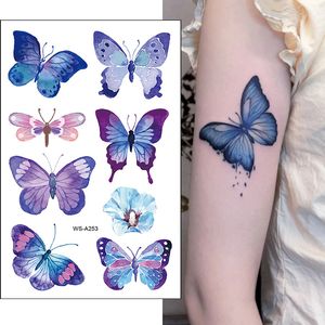 Étanche papillon temporaire tatouage autocollant fleurs papillon corps Art faux tatouage clavicule jambe bras Art femme Tatoo autocollants