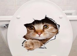 Autocollant mural 3D imperméable chat chien, vue du trou, salle de bains, toilettes, salon, décoration de la maison, autocollant mural de fond d'affiche, 8986091