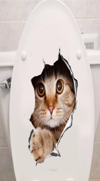 Chien de chat imperméable 3d Mur autocollant trou vue de salle de bain salon salon décoration de décalage à la maison