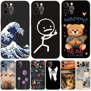 Para Iphone 12 Case Mini Pro Max Cover Apple IPhone12 12Pro Bumper Black Tpu Case Dog Cat Flower Pattern