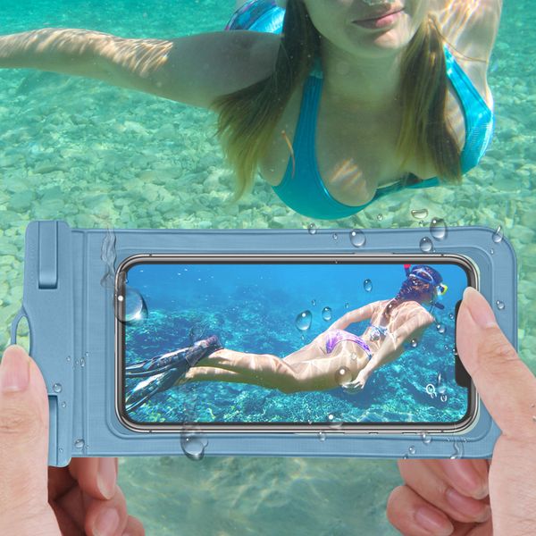 Bolsa de bolsas de teléfono celular impermeable con cordones de cuello submarino submarino soporte para teléfono celular transparente para la playa de natación de playa