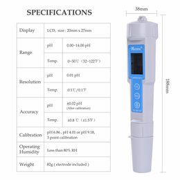 Wasserdichtes digitales PH-Messgerät CT-6023, Stift-PH-Messgerät, tragbarer Tester, Monitor-Detektor, 0,00–14,00 pH