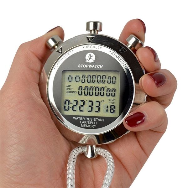 Cronómetro digital a prueba de agua Metal 11000 segundos Pantalla LCD portátil Cronógrafo Temporizador al aire libre Contador Reloj deportivo 220618