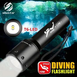 Linterna de buceo impermeable con LED T6 para nadar, bucear, acampar y pescar - Incluye batería 18650