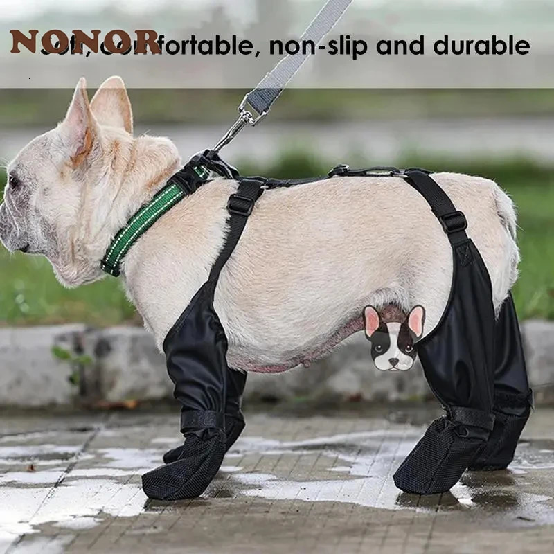 Zapatos impermeables para perros, botas ajustables, transpirables para mascotas para caminar al aire libre, Protector suave de patas de Bulldog Francés 240228