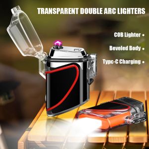 Waterdichte dubbele boog lichter, Type-C USB-oplaad elektrische buitenlichter met kobaanlicht, rookaccessoires