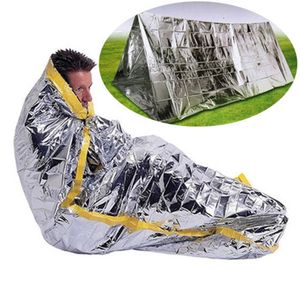 Couverture de protection solaire d'urgence imperméable feuille d'argent Camping survie chaud en plein air adulte enfants sac de couchage