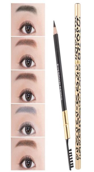 Crayon à sourcils imperméable avec brosse Eyeliner léopard 4 couleurs ombre à sourcils pinceau de maquillage en métal outil de maquillage de beauté 4872732