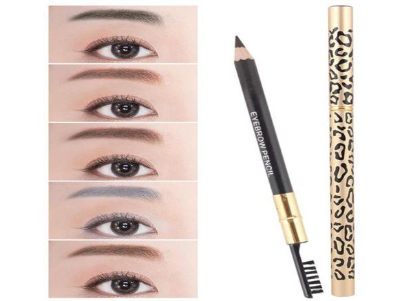 Crayon à sourcils imperméable avec brosse Eyeliner léopard 4 couleurs ombre à sourcils pinceau de maquillage en métal outil de maquillage de beauté 7537660