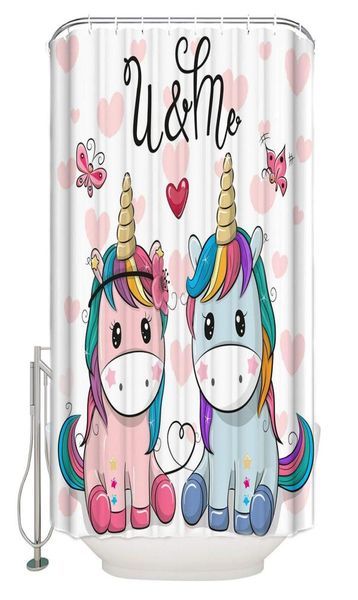 Rideau de douche en tissu imperméable ou salle de bain de salle de bain rideau de douche de douchefabric pour baignoire rose unicorn3676028