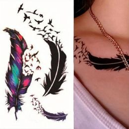 Pegatina de tatuaje temporal falso impermeable Arte del cuerpo temporal Tattoo Bird Wind Goosey Feather Tattoos Lip Señel manga de brazo TATOO W