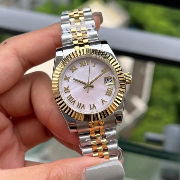 Étanche de haute qualité perle coquille visage mode femme montre 31mm DATE or bracelet en acier inoxydable montres mécanique automatique dames robe montre-bracelet boîte