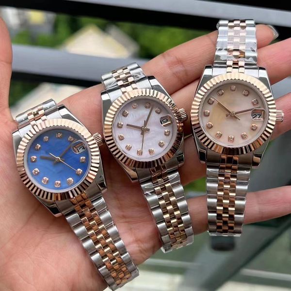 Reloj de pulsera impermeable de alta calidad con cara de concha de perla para mujer, fecha de 31mm, pulsera de acero inoxidable de oro rosa, relojes mecánicos automáticos para mujer