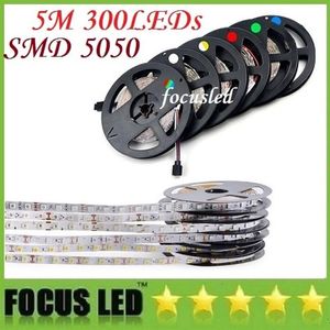 Bande lumineuse LED Flexible, étanche IP65, 300 LED, 5M, 5050 SMD, couleur unique, blanc froid, blanc chaud, 60 diodes M, tape162D