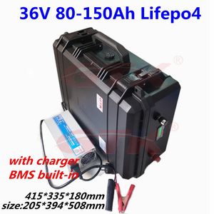 Batterie au lithium LiFepo4 étanche ip67 36V 80ah 100ah 120ah 150ah, BMS 12s pour système solaire de bateau à moteur de pêche à la traîne + chargeur 10a