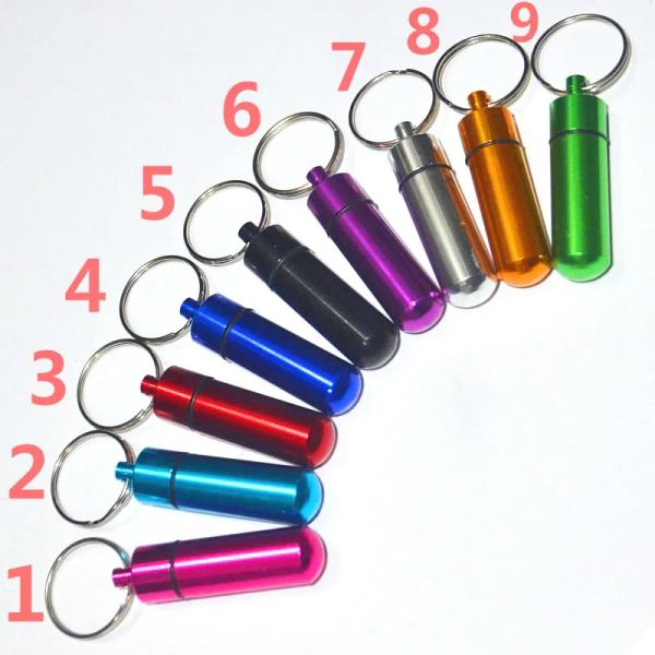 Porte-clés étanche en aluminium, boîte à pilules, porte-bouteille, porte-Cache, conteneur, paquet de médicaments, soins de santé LL