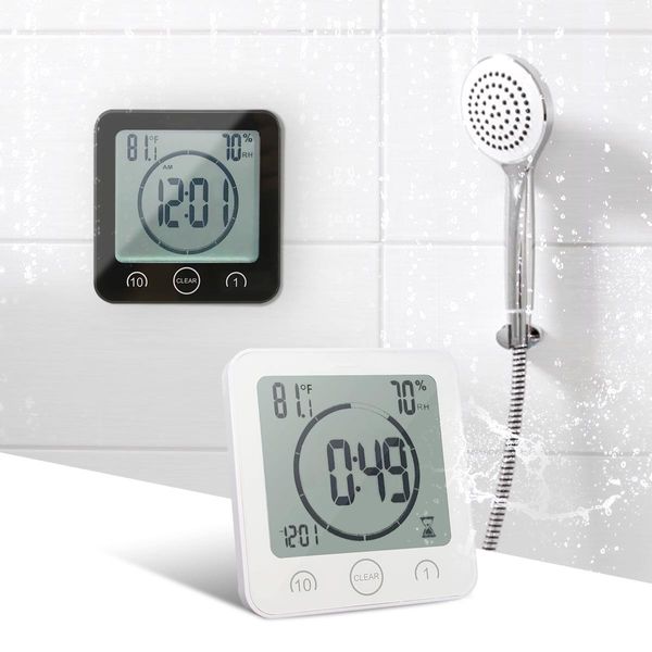 Étanche LCD numérique horloge murale douche aspiration support mural alarme minuterie température humidité bain Station météo pour la maison 201202