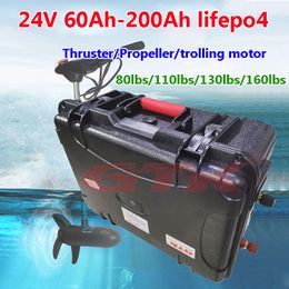 Waterdichte LIFEPO4 24V 60AH 70AH 80AH 100AH ​​120AH 150AH 200AH Lithiumbatterij voor 80LBS-130LBS Thruster Trolling Motor + oplader