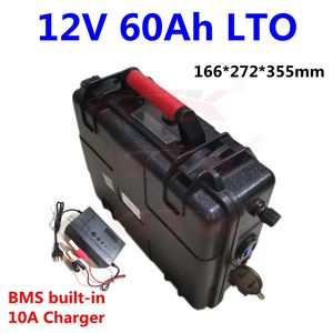 Batterie étanche au lithium titanate 12v 60ah LTO BMS 5S cycles profonds pour solaire/voiture/marine/scooter électrique ebike + chargeur 5A