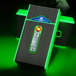 Waterdichte lichtgevende sigarettenkoker met oplaadbare USB-aansteker, kan een heel pakje slanke sigaretten bevatten, cadeaugadgets 4PPR