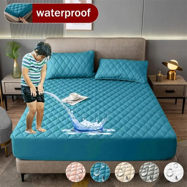 Cubierta de colchón impermeable almohadilla espesada de tela cómoda cama cama lino lino sábanas colchón de colchón para el hogar 240411