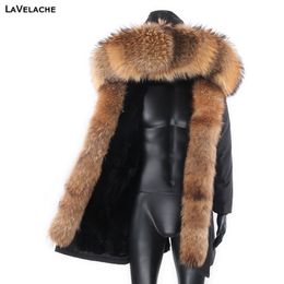 Imperméable Hommes Parka Veste D'hiver Nouvelle Mode Chaud Long Manteau De Fourrure De Lapin Homme Parkas Naturel Fourrure De Renard Survêtement Streetwear 201104