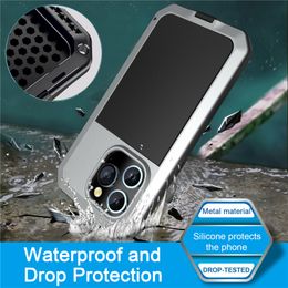 Waterdichte metalen telefoonhoes voor iPhone 15 Plus 14 13 12 11 Pro Max XR XS Samsung Galaxy S22 S23 Sport Volledige beschermende aluminium legering schaal die draadloos opladen ondersteunt