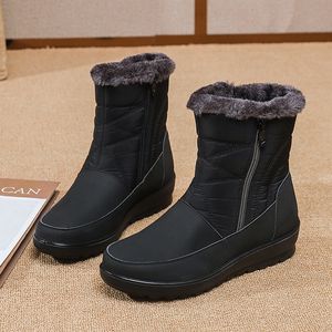 Envío gratis impermeable nuevo producto botas de nieve diseñador negro gris mujeres invierno cálido felpa tobillo botines cremallera frontal antideslizante algodón acolchado zapatos al aire libre