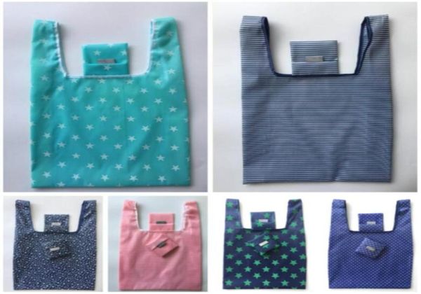 Bolsas de compras reutilizables plegables de nailon impermeables Almacenamiento ecológico Bolsas de comestibles Raya de estrella Bolso de mano con estampado de puntos 6 estilos 3604081