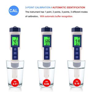 Test de la salinité de pH étanche du pH Test de température TDS avec rétro-éclairage pour boire de l'hydroponie d'aquarium