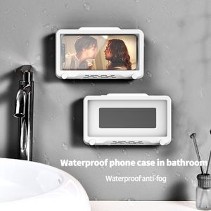 Caja de soporte para teléfono a prueba de agua Baño Rotación de 360 grados Pantalla táctil gratuita mejorada Montaje en pared Cocina antivaho Almacenamiento móvil Conveniente y seguro Soportes para teléfono celular