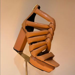 Waterdicht platform Hoge hakken Sandalen Zwart leerontwerpers Enkle Gladiator Women Cool Boots avondschoenen 11,5 cm hakken