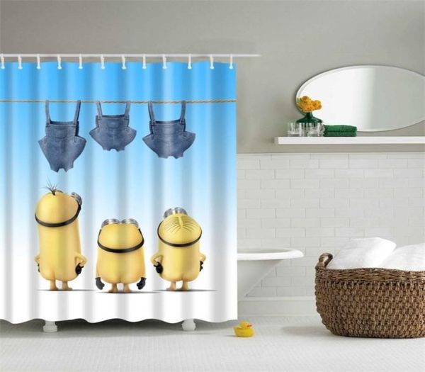 Tela de poliéster impermeable Cortinas de ducha de baño de dibujos animados en 3D Minions amarillos Blackout Baño Cortinas largas 180x200cm Y2001089006643