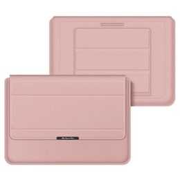 Waterdichte PU-lederen beschermhoes Opvouwbare standaard Laptophoes met magnetische klep voor 13/14 inch notebook - Rose goud