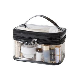 Sac à cosmétiques transparent en PVC imperméable, fourre-tout Double couche, trousse de maquillage transparente à fermeture éclair, sac de toilette de salle de bains de vacances, pochette de voyage