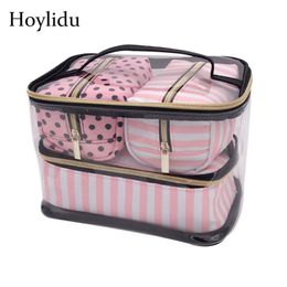 Sac de maquillage Transparent en PVC imperméable pour femmes pochette d'organisateur de voyage sacs à cosmétiques ensemble Kits nécessaire maquillage trousse de toilette 245c