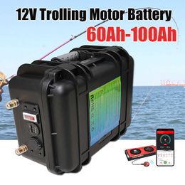 Batterie au lithium-ion rechargeable étanche 12V 60Ah 80Ah 100Ah pour hélice de bateau à moteur à la traîne + chargeur 10A