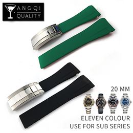 Waterdichte rubberen horlogeband armband roestvrijstalen gespeld bandband voor oysterflex subarmband horloge man 20 mm gebogen zwart blauw groen gereedschap